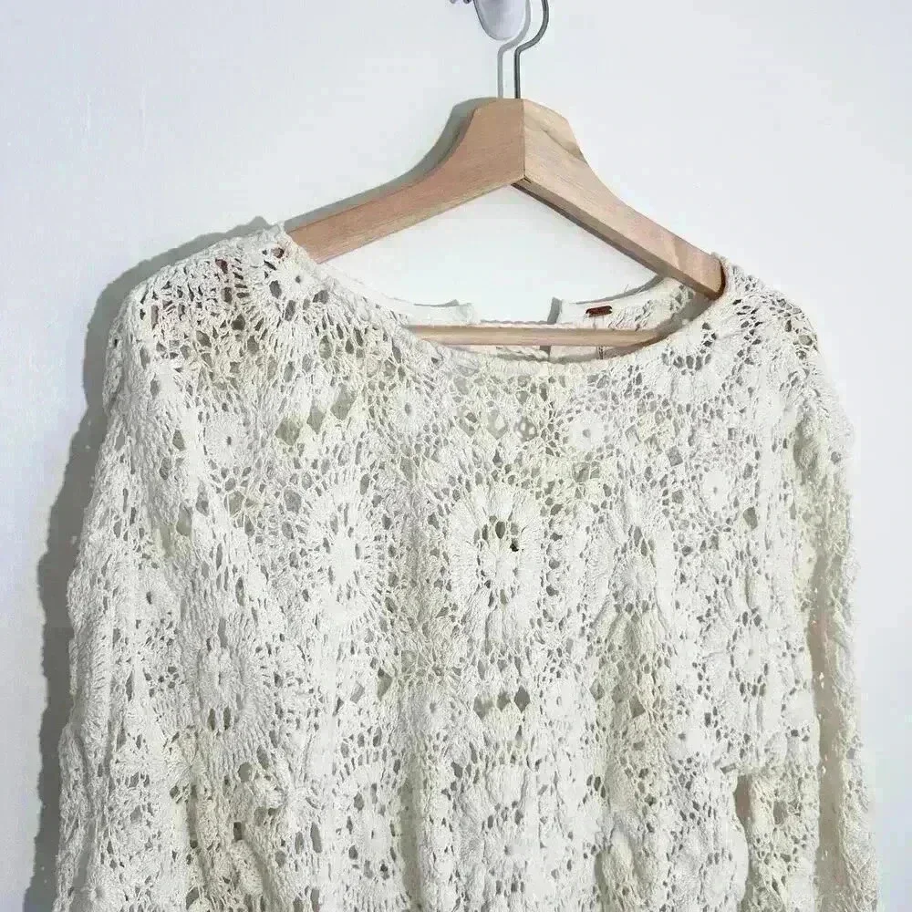 NWOT Free People Desert Daze Boho‎ Bodysuit Crochet | White | SZ XS